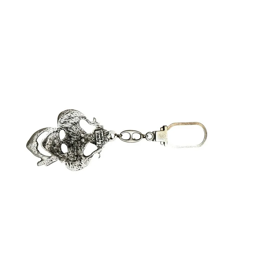 Italy METAL keychain Or Bag Charm CARNIVAL MASK Purple/Pink, Rhinestones